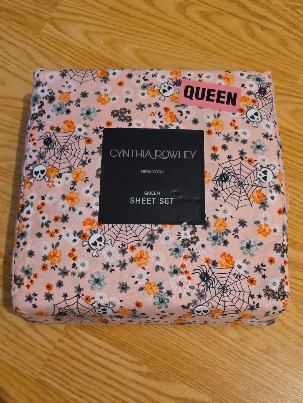 Cynthia Rowley Pink Floral & Halloween Motif Queen Sheet Set